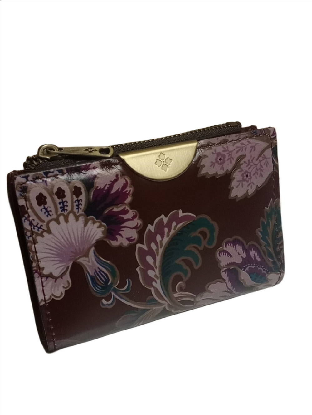 🆕 PATRICIA NASH BUSALLA DARK  BURGUNDY PLUM LEATHER WALLET WITH FLORAL DESIGNS